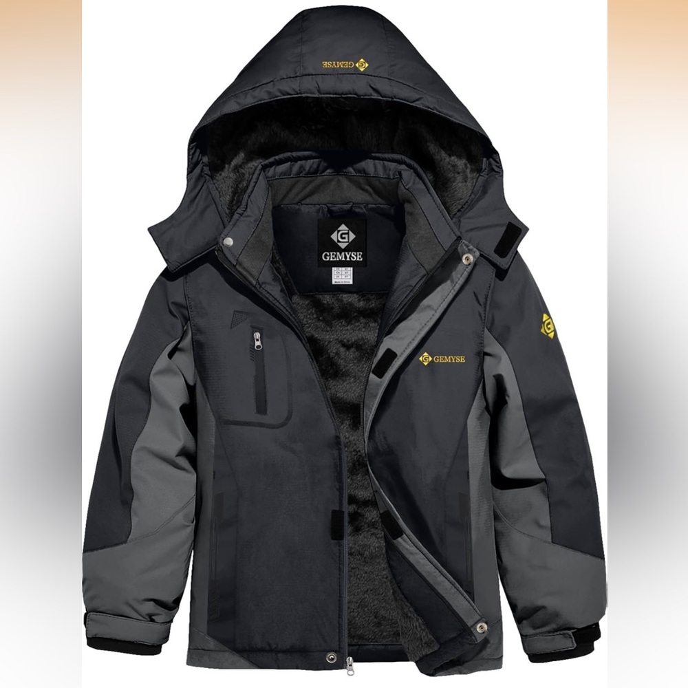 GEMYSE Boy's Waterproof Ski Snow Jacket
Fleece Windproof Winter Jacket W/ Hood